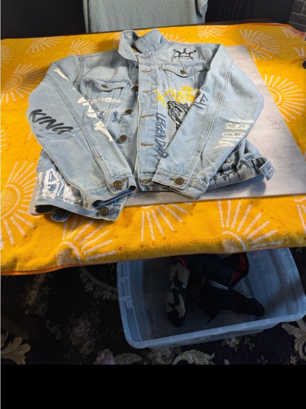 Carbon Denim Jacket Men's Medium Streetwear Graffitti Y2K Retro Grunge